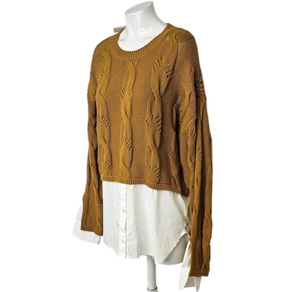 Anthropologie Pilcro Cable Knit Twofer Sweater, Layered, Cotton, Size Small, NWT - Picture 9 of 10